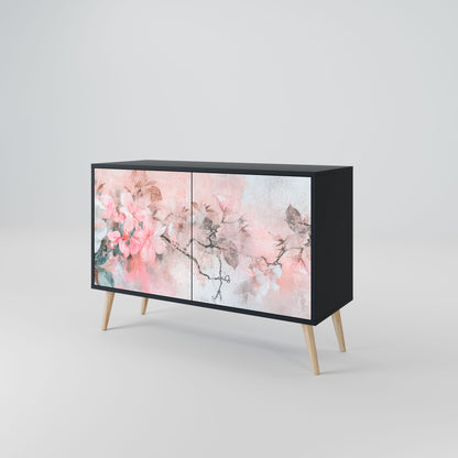 Credenza CHERRY BLOSSOM a 2 ante in finitura nera