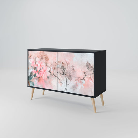 Credenza CHERRY BLOSSOM a 2 ante in finitura nera