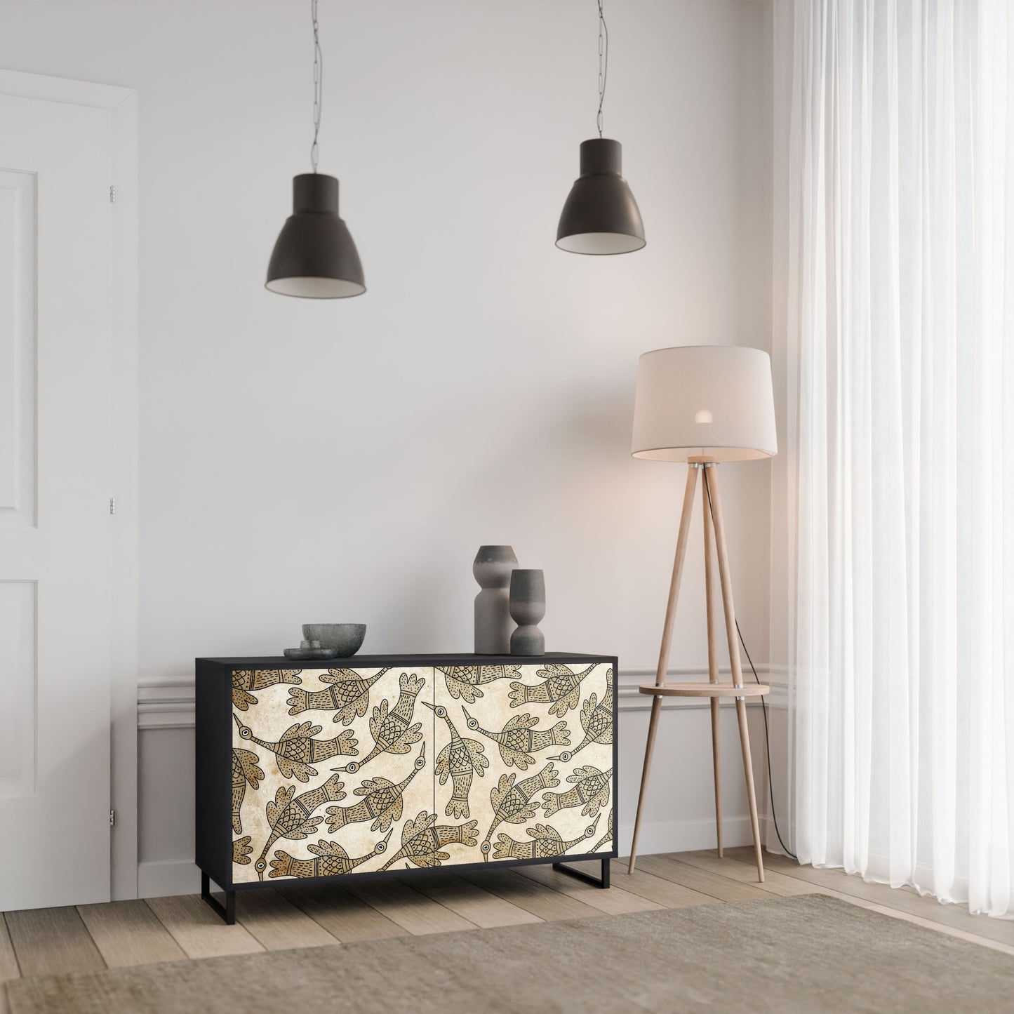 Credenza ALMONDINE SONGBIRD a 2 ante in finitura nera