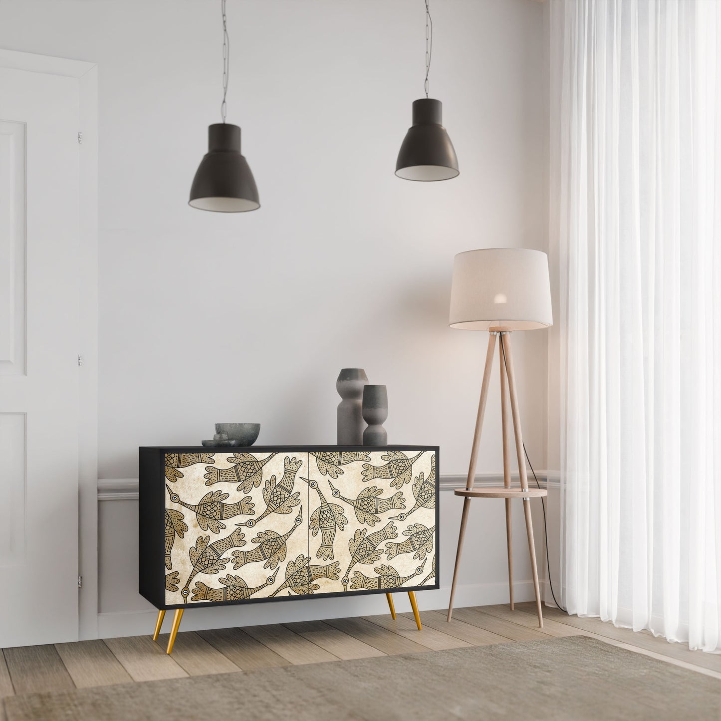 Credenza ALMONDINE SONGBIRD a 2 ante in finitura nera
