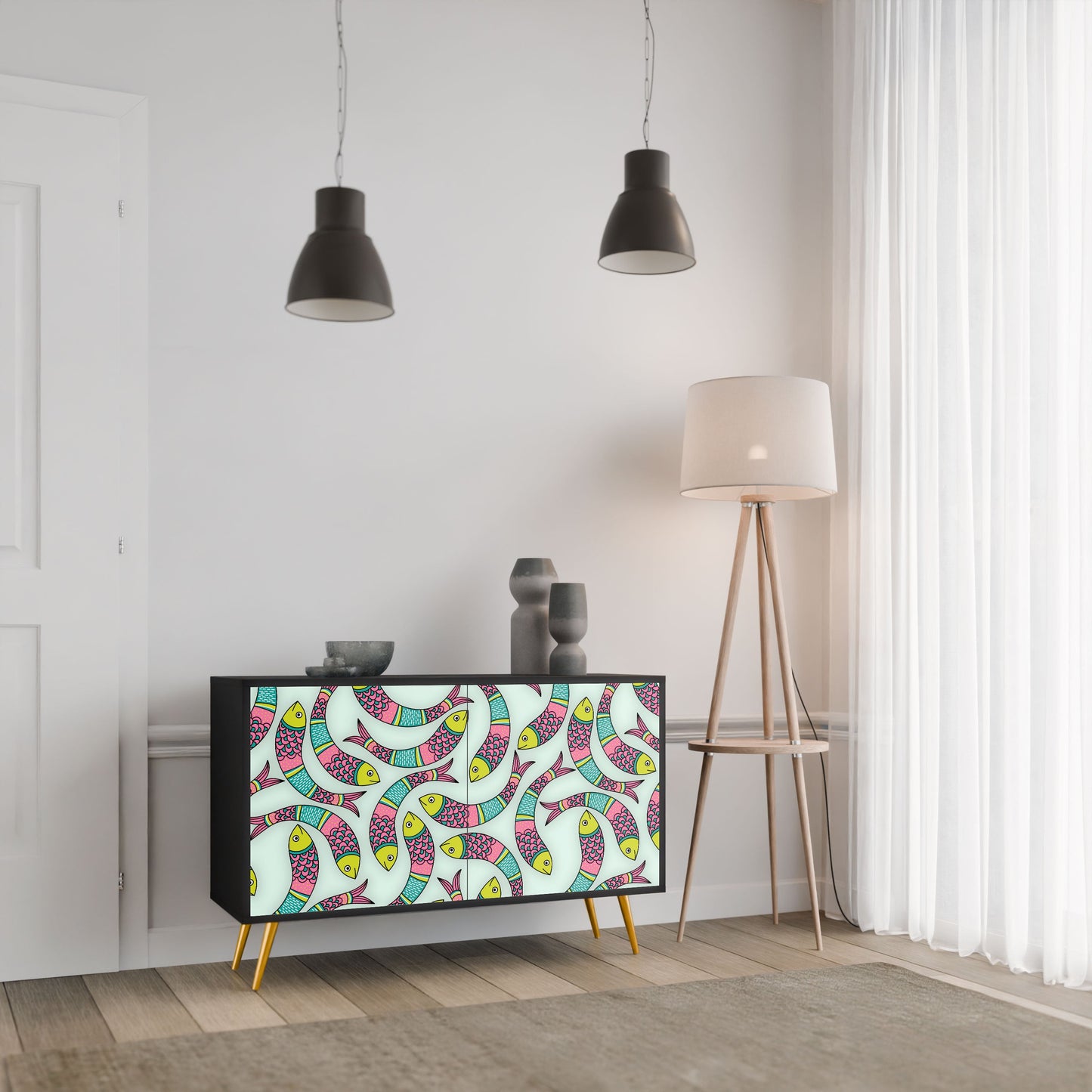 Credenza INDIAN FISH a 2 ante in finitura nera