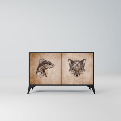 Credenza a 2 ante STEAMPUNK CLAN in finitura nera