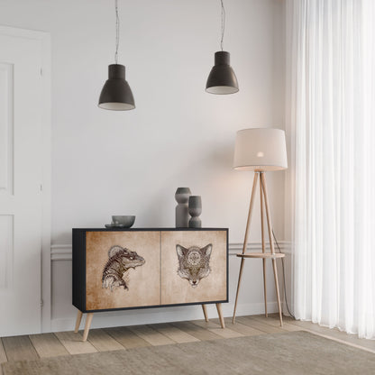Credenza a 2 ante STEAMPUNK CLAN in finitura nera