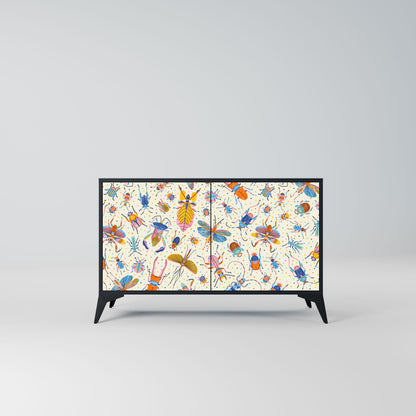 Credenza a 2 ante COLORFUL INSECTS in finitura nera