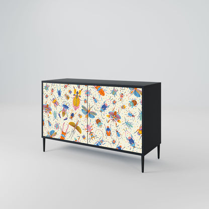 Credenza a 2 ante COLORFUL INSECTS in finitura nera