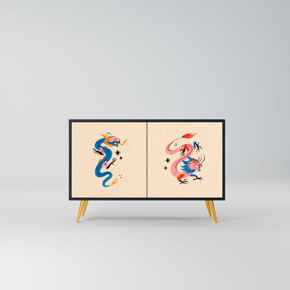 Credenza MITOLOGICA CREATURES a 2 ante in finitura nera