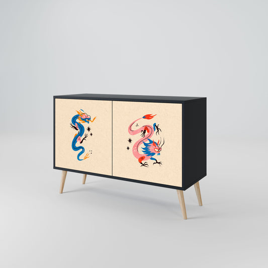 Credenza MITOLOGICA CREATURES a 2 ante in finitura nera