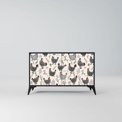 Credenza a 2 ante HAPPY HENS in finitura nera