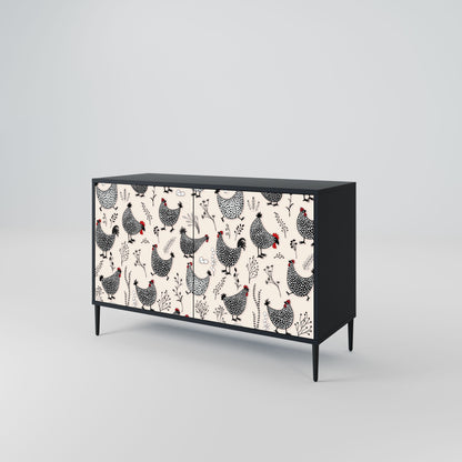 Credenza a 2 ante HAPPY HENS in finitura nera