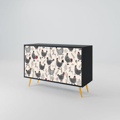 Credenza a 2 ante HAPPY HENS in finitura nera