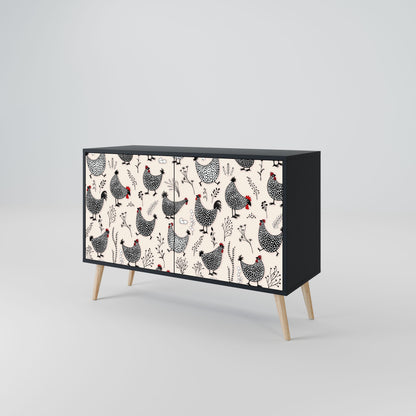 Credenza a 2 ante HAPPY HENS in finitura nera