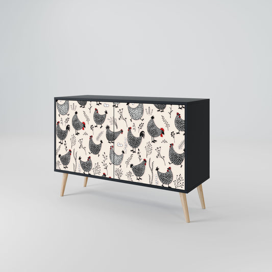 Credenza a 2 ante HAPPY HENS in finitura nera