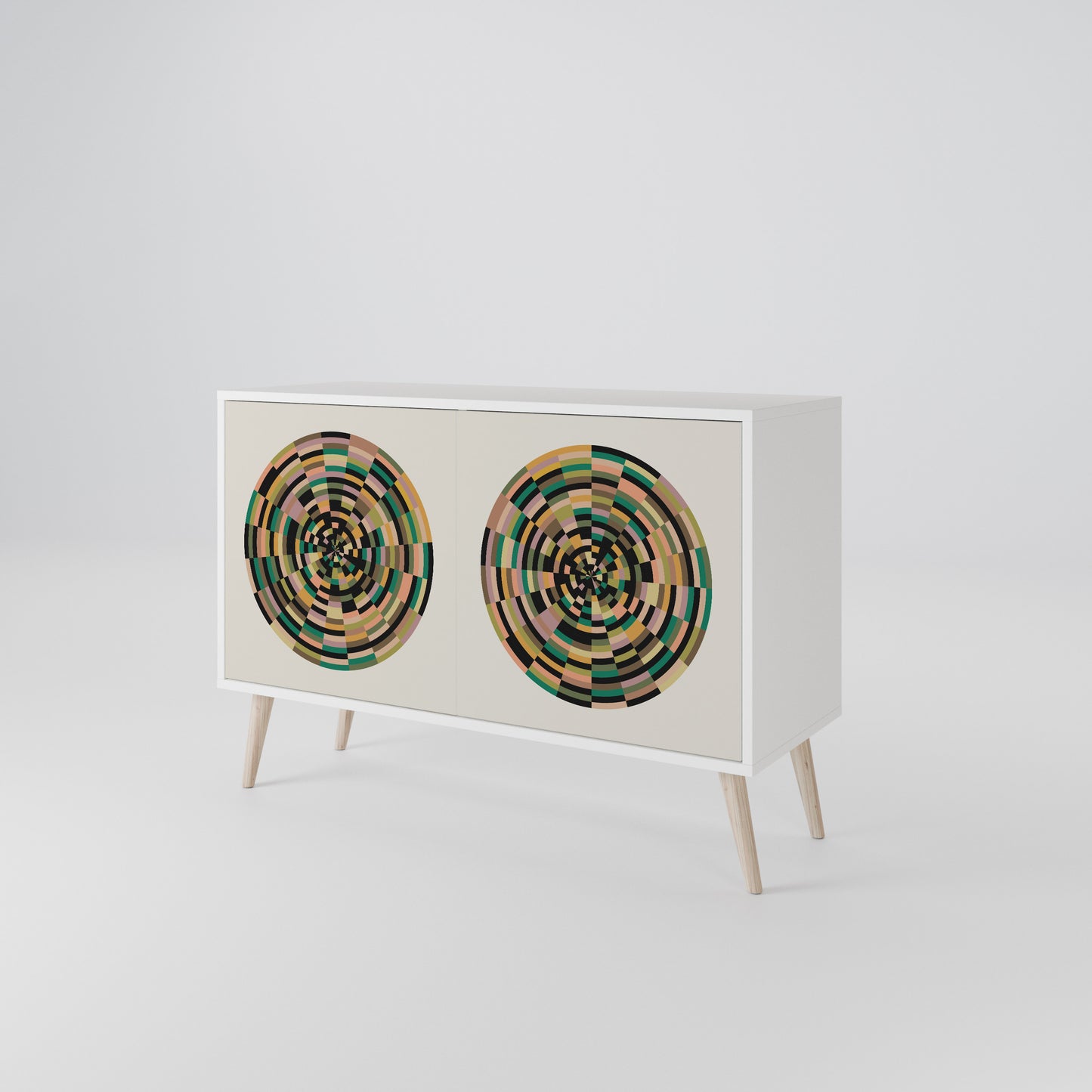 GREEN CIRCLES Madia a 2 Ante in Finitura Bianca