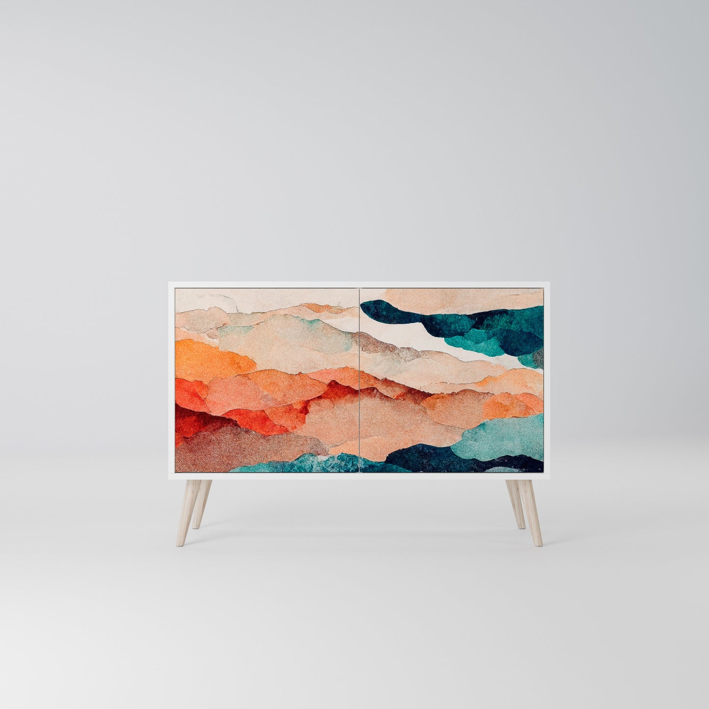 ABSTRACT LANDSCAPE 2-Door Sideboard in White Finish