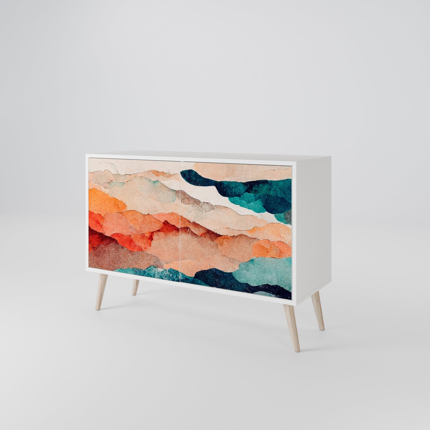 ABSTRACT LANDSCAPE 2-Door Sideboard in White Finish