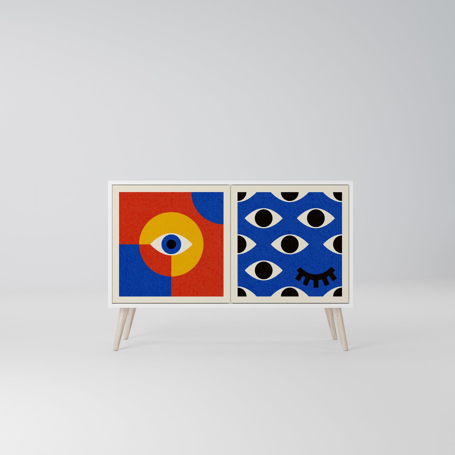 GEOMETRIC EYES Madia a 2 Ante in Finitura Bianca