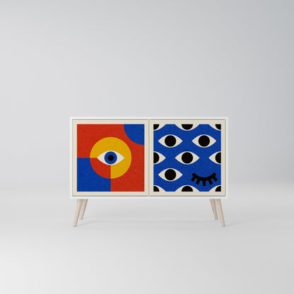 GEOMETRIC EYES Madia a 2 Ante in Finitura Bianca