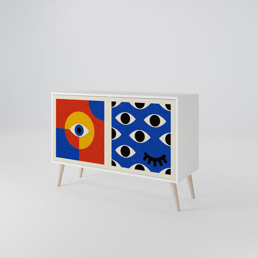 GEOMETRIC EYES Madia a 2 Ante in Finitura Bianca