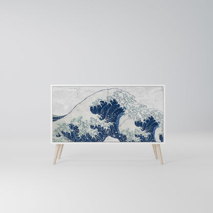 THE GREAT WAVE AT KANAGAWA 2-Door Sideboard in White Finish