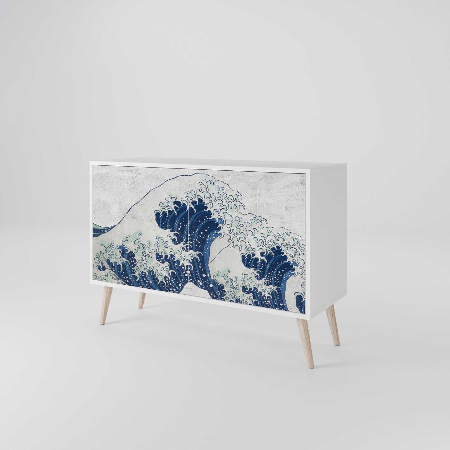 THE GREAT WAVE AT KANAGAWA 2-Door Sideboard in White Finish