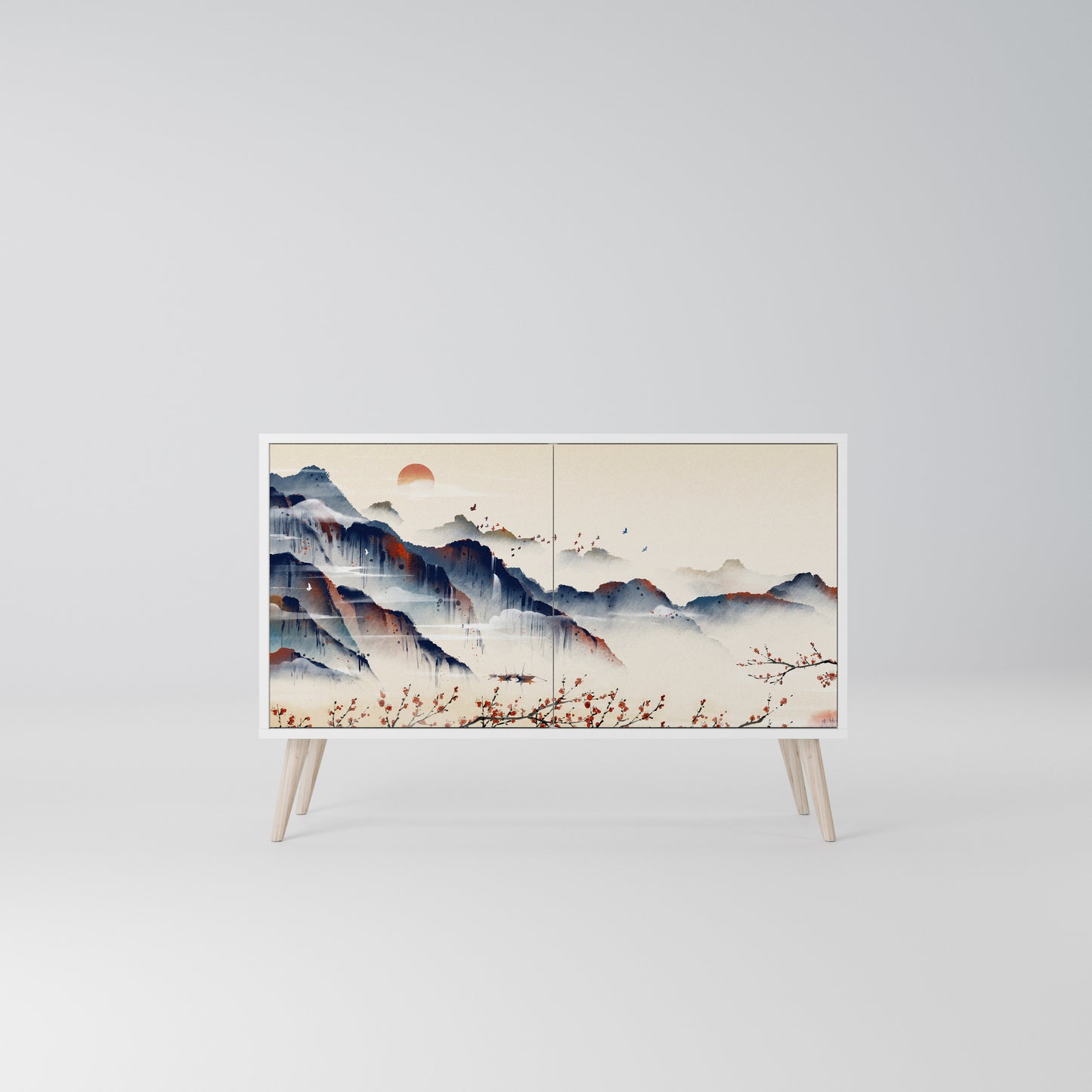 JAPANESE LANDSCAPE 2-Door Sideboard in White Finish