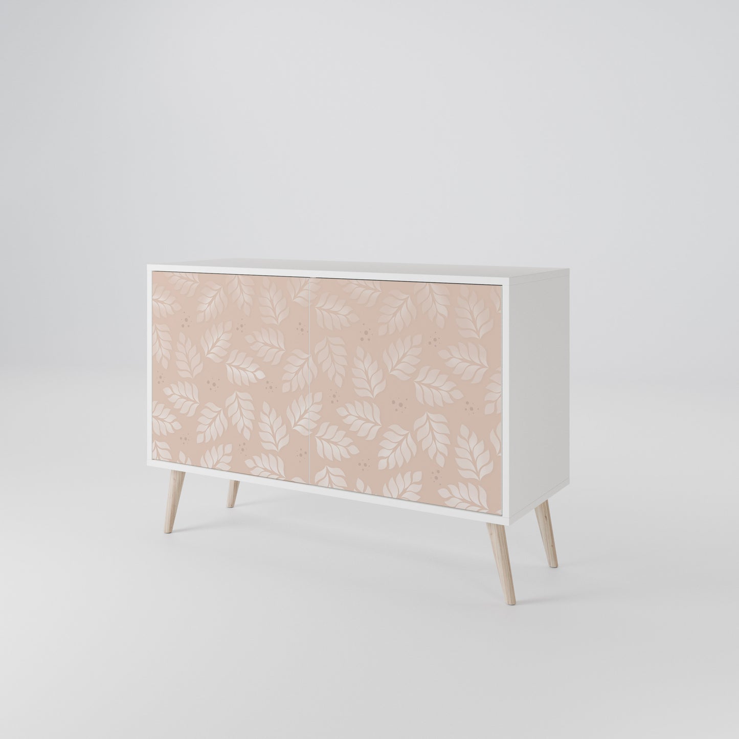 LEAVES ON BEIGE Madia a 2 Ante in Finitura Bianca