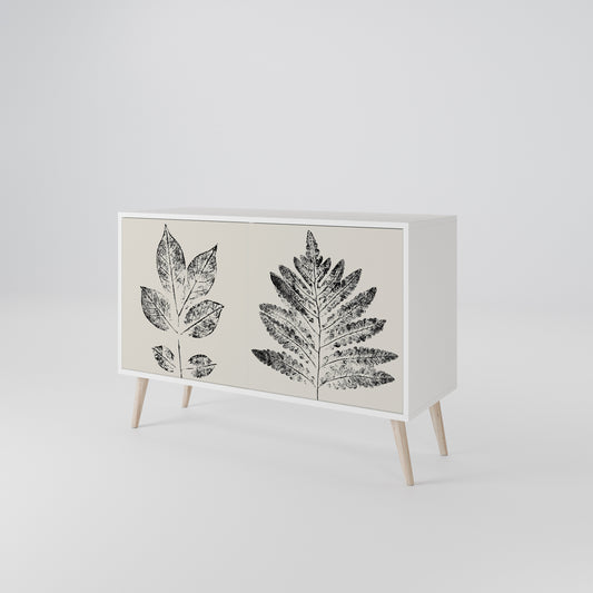 LEAFY STAMPS Madia a 2 Ante in Finitura Bianca