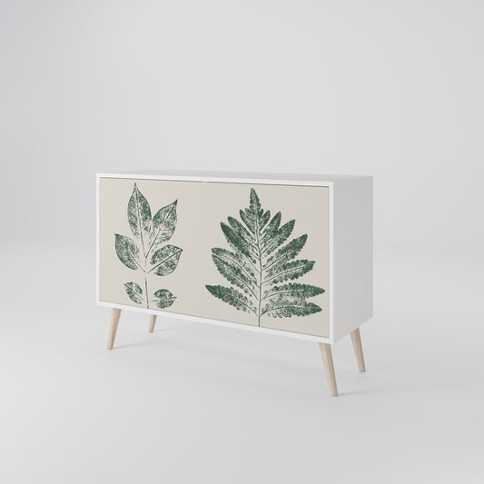 GREEN LEAFY STAMPS Madia a 2 Ante in Finitura Bianca