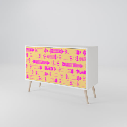 SKATEBOARD ARTISTRY Madia a 2 Ante in Finitura Bianca