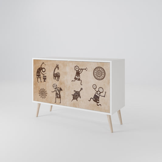 AFRICAN STYLE Madia a 2 Ante in Finitura Bianca