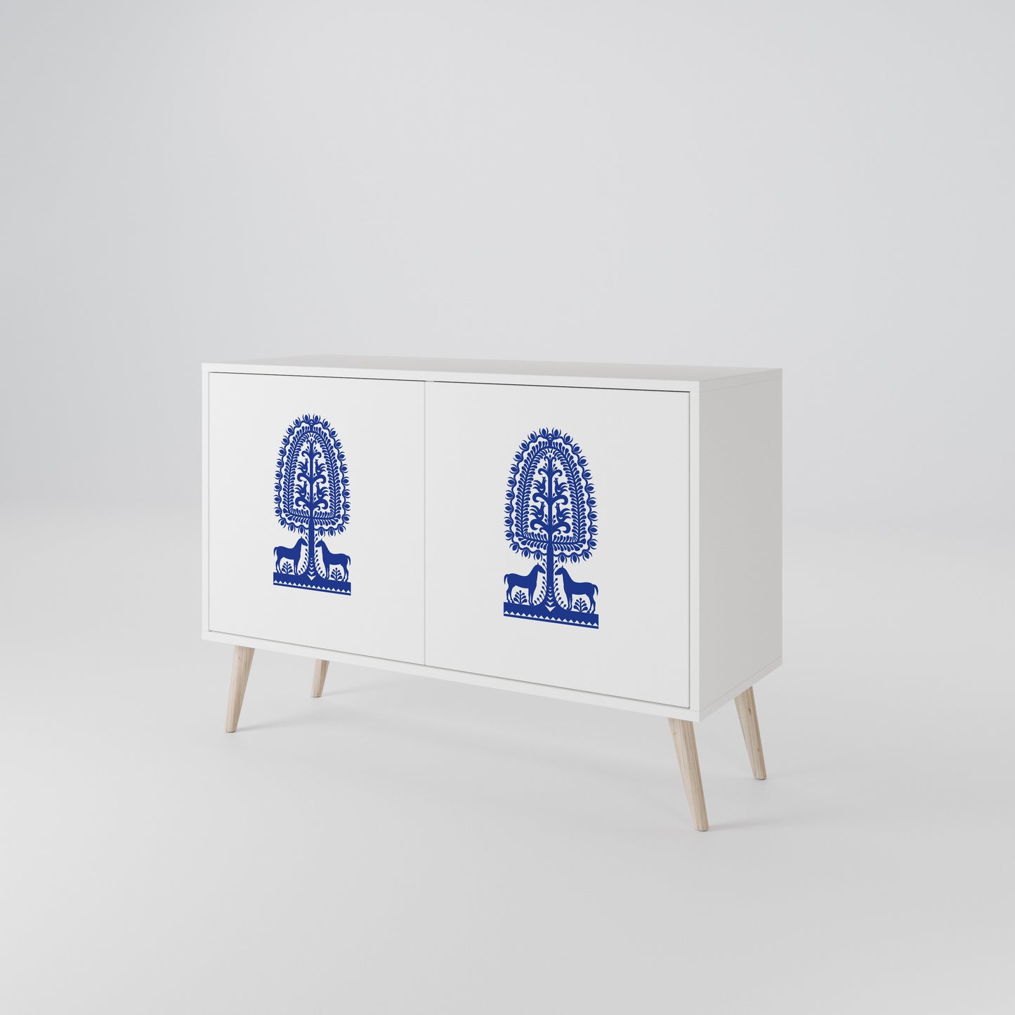 POLISH FOLK ART Madia a 2 Ante in Finitura Bianca