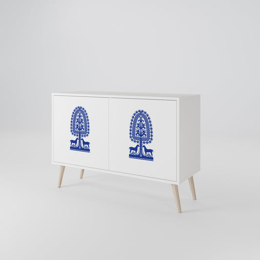 POLISH FOLK ART Madia a 2 Ante in Finitura Bianca