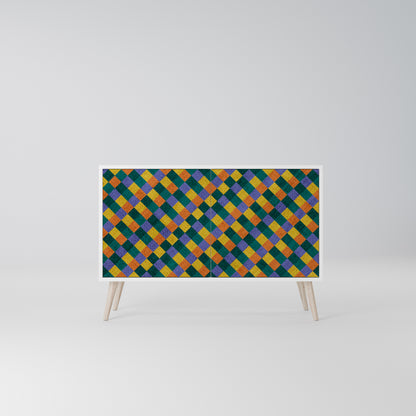 PAINTED SQUARES MIX Madia a 2 Ante in Finitura Bianca