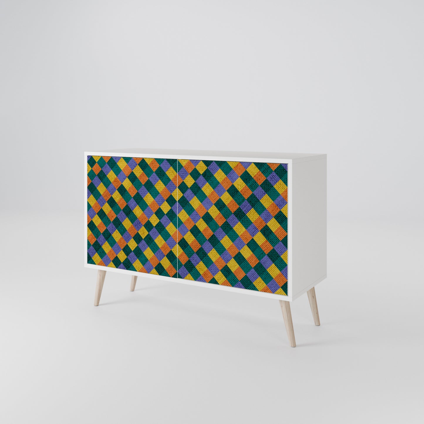 PAINTED SQUARES MIX Madia a 2 Ante in Finitura Bianca