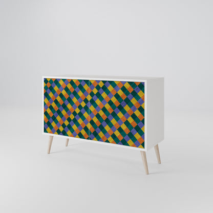 PAINTED SQUARES MIX Madia a 2 Ante in Finitura Bianca