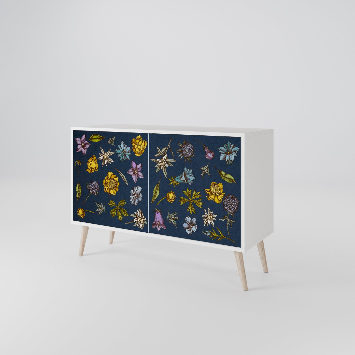 FLOWERS ON NAVY BLUE Madia a 2 Ante in Finitura Bianca