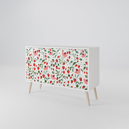 FLOWERS AND STRAWBERRIES Madia a 2 Ante in Finitura Bianca