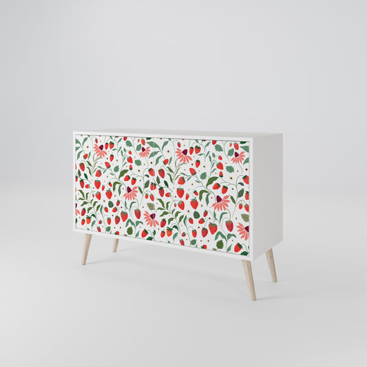 FLOWERS AND STRAWBERRIES Madia a 2 Ante in Finitura Bianca