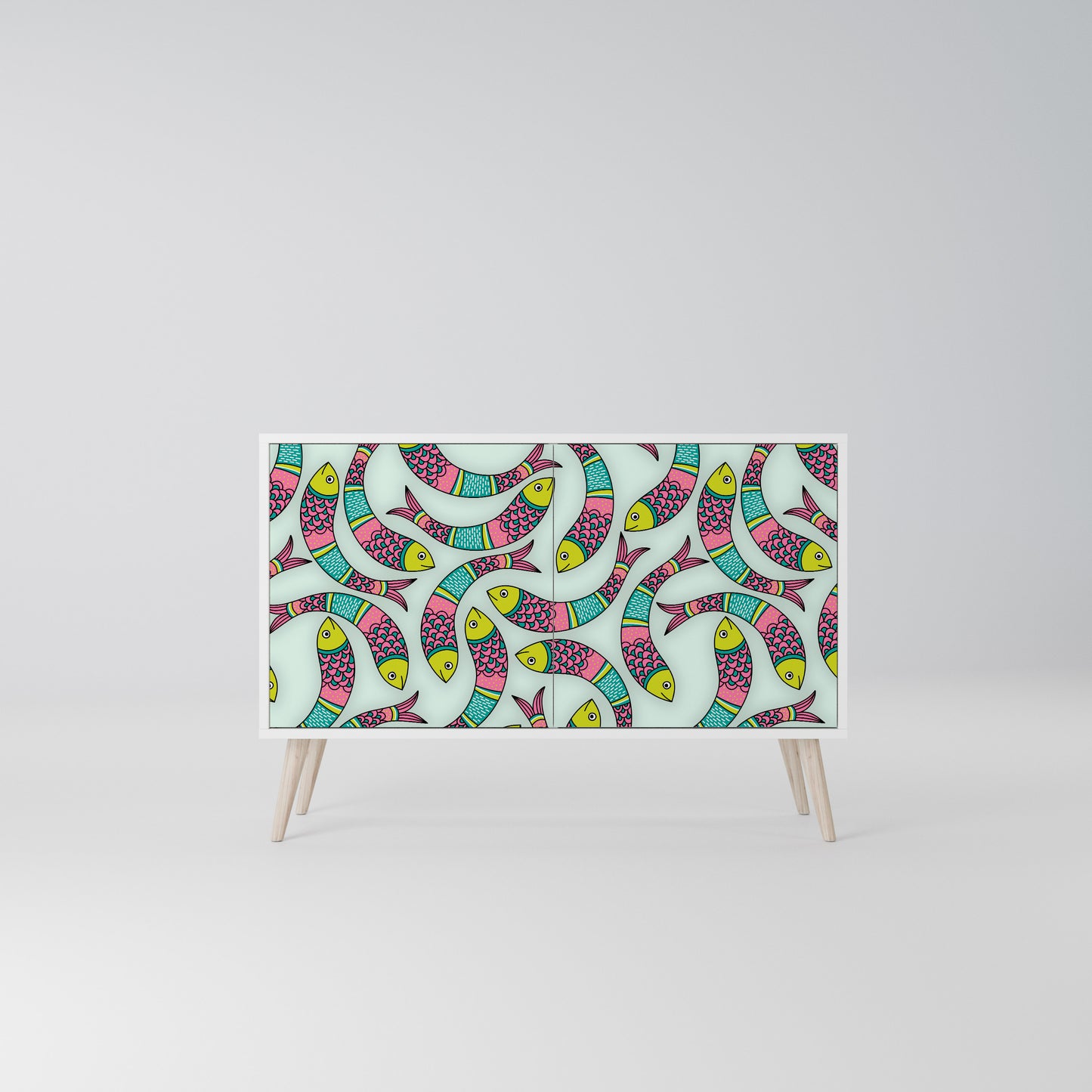 INDIAN FISH Madia a 2 Ante in Finitura Bianca