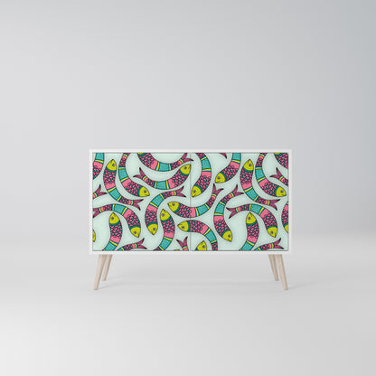 INDIAN FISH Madia a 2 Ante in Finitura Bianca