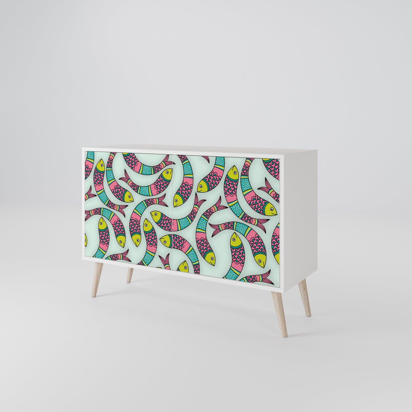 INDIAN FISH Madia a 2 Ante in Finitura Bianca