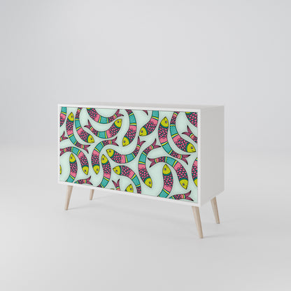 INDIAN FISH Madia a 2 Ante in Finitura Bianca