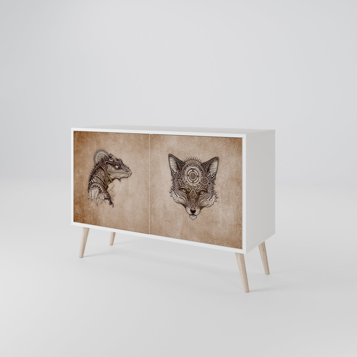 STEAMPUNK CLAN Madia a 2 Ante in Finitura Bianca