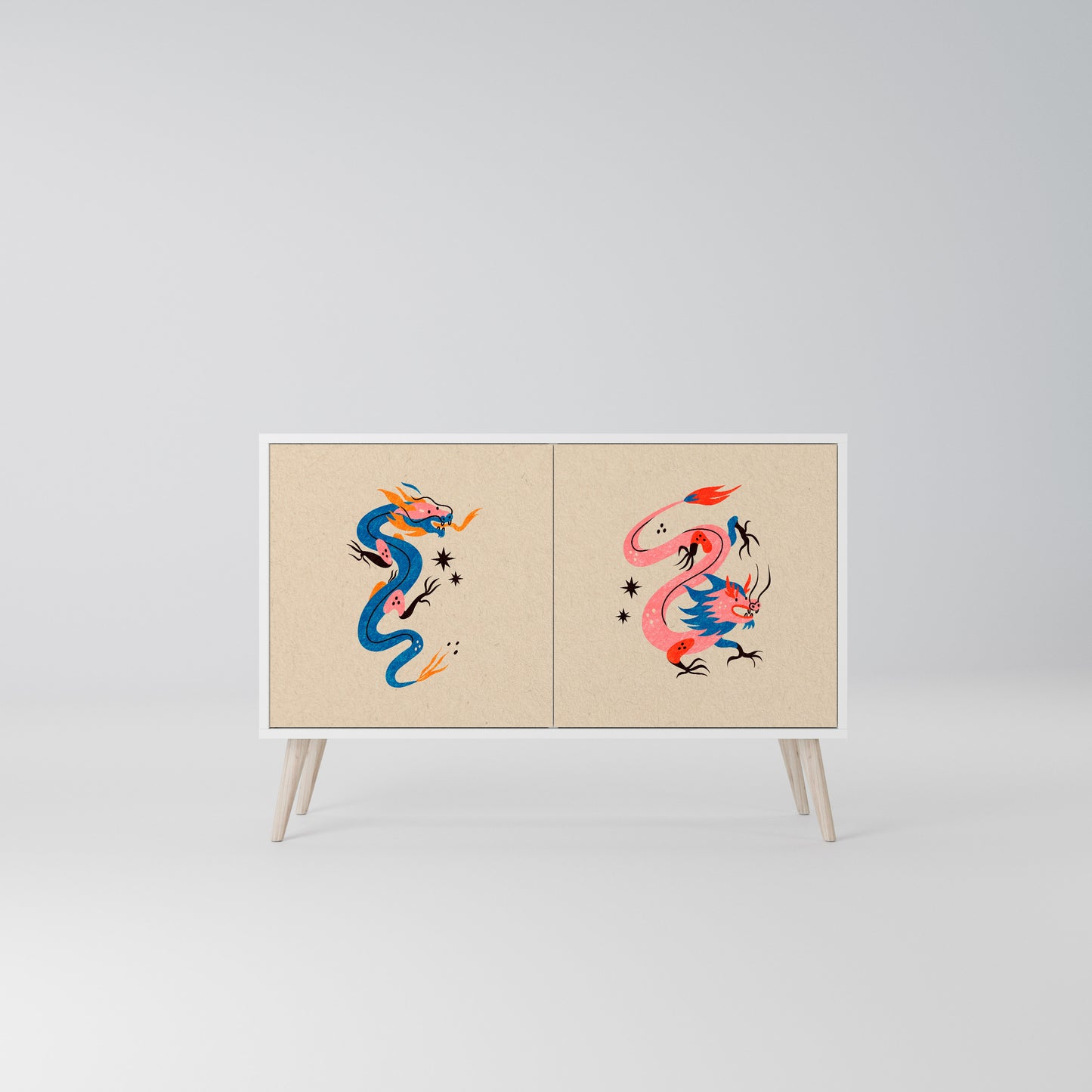 MYTHOLOGICAL CREATURES Madia a 2 Ante in Finitura Bianca