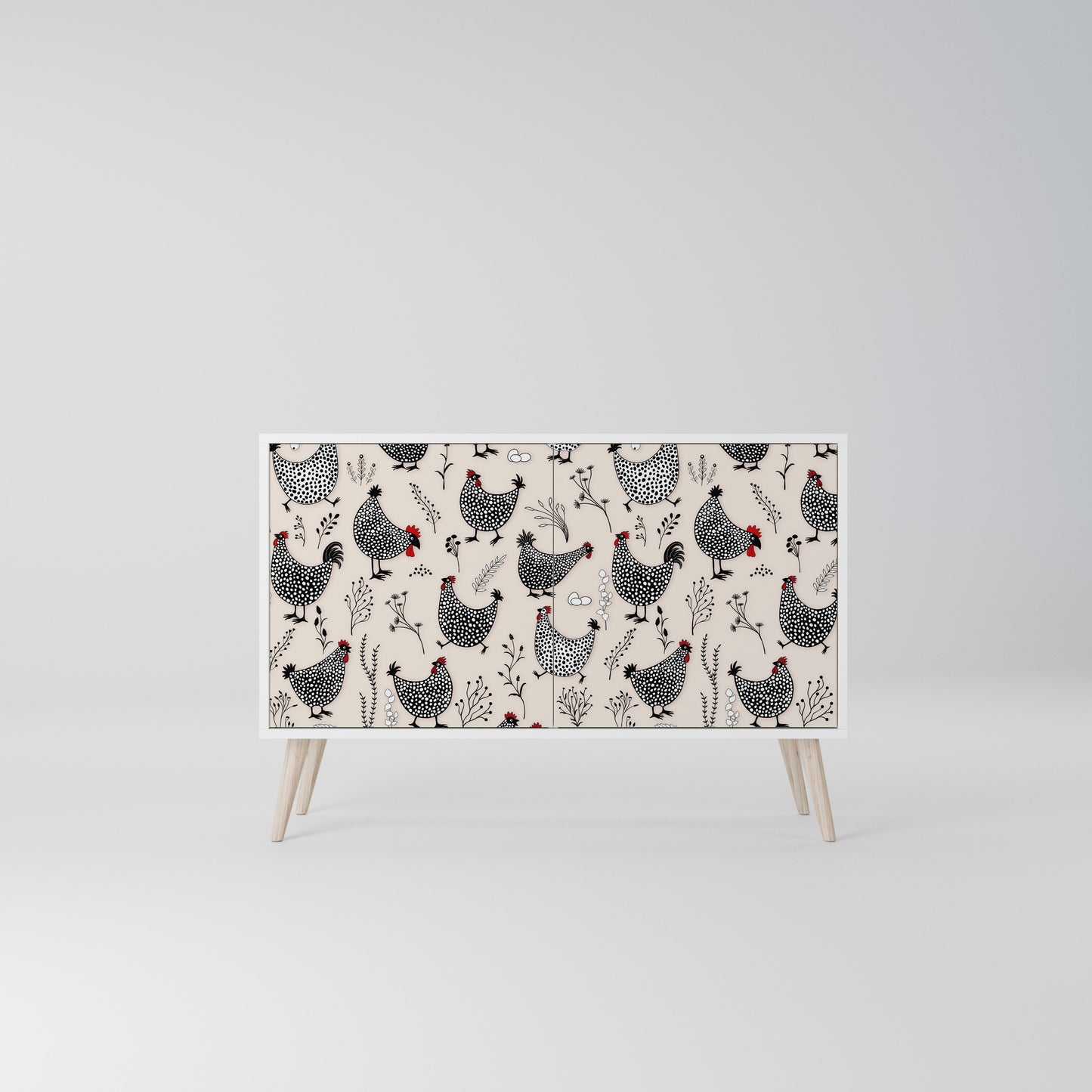 HAPPY HENS Madia a 2 Ante in Finitura Bianca