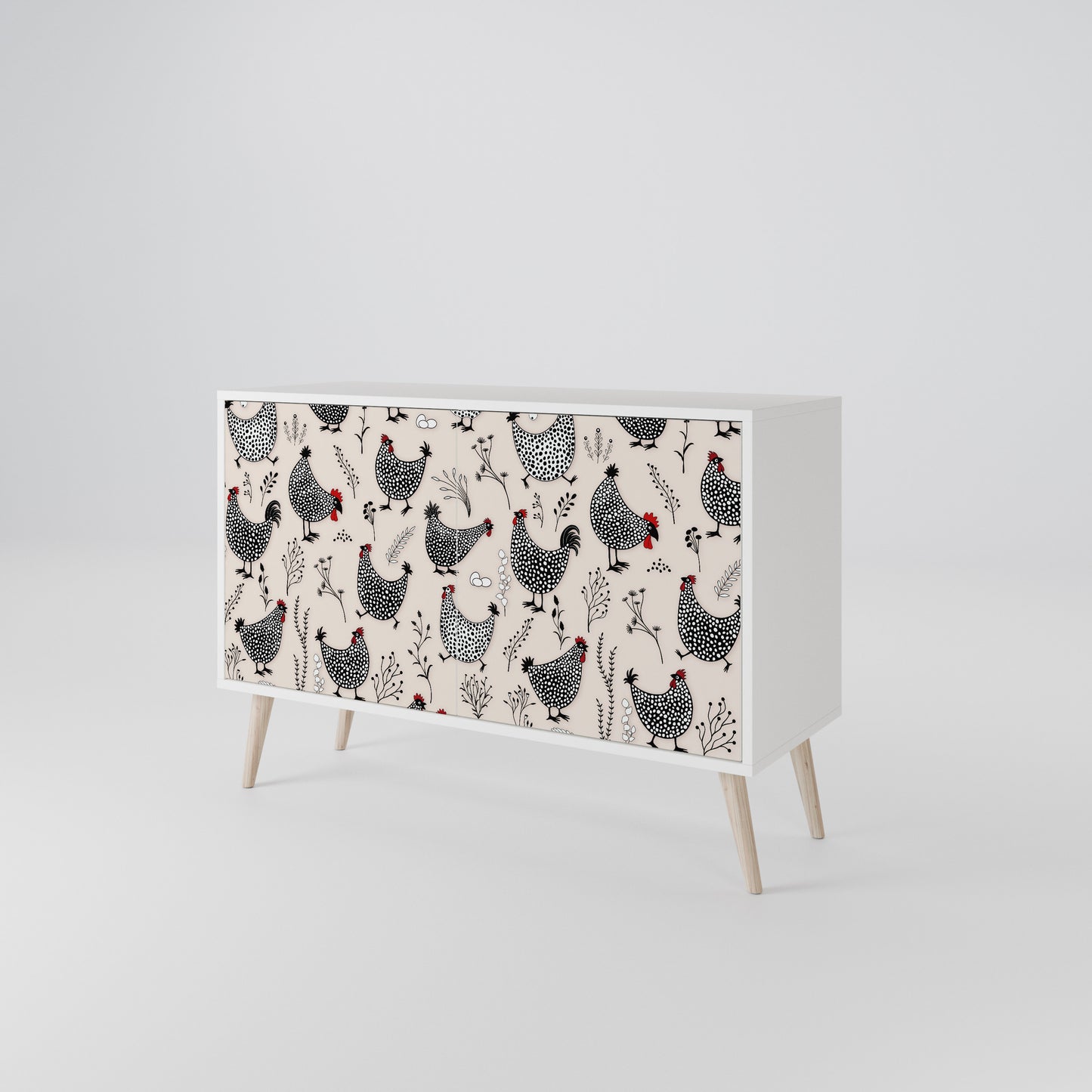 HAPPY HENS Madia a 2 Ante in Finitura Bianca