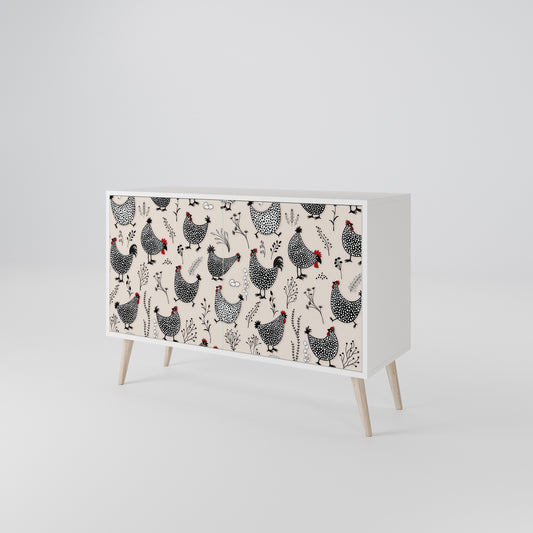 HAPPY HENS Madia a 2 Ante in Finitura Bianca