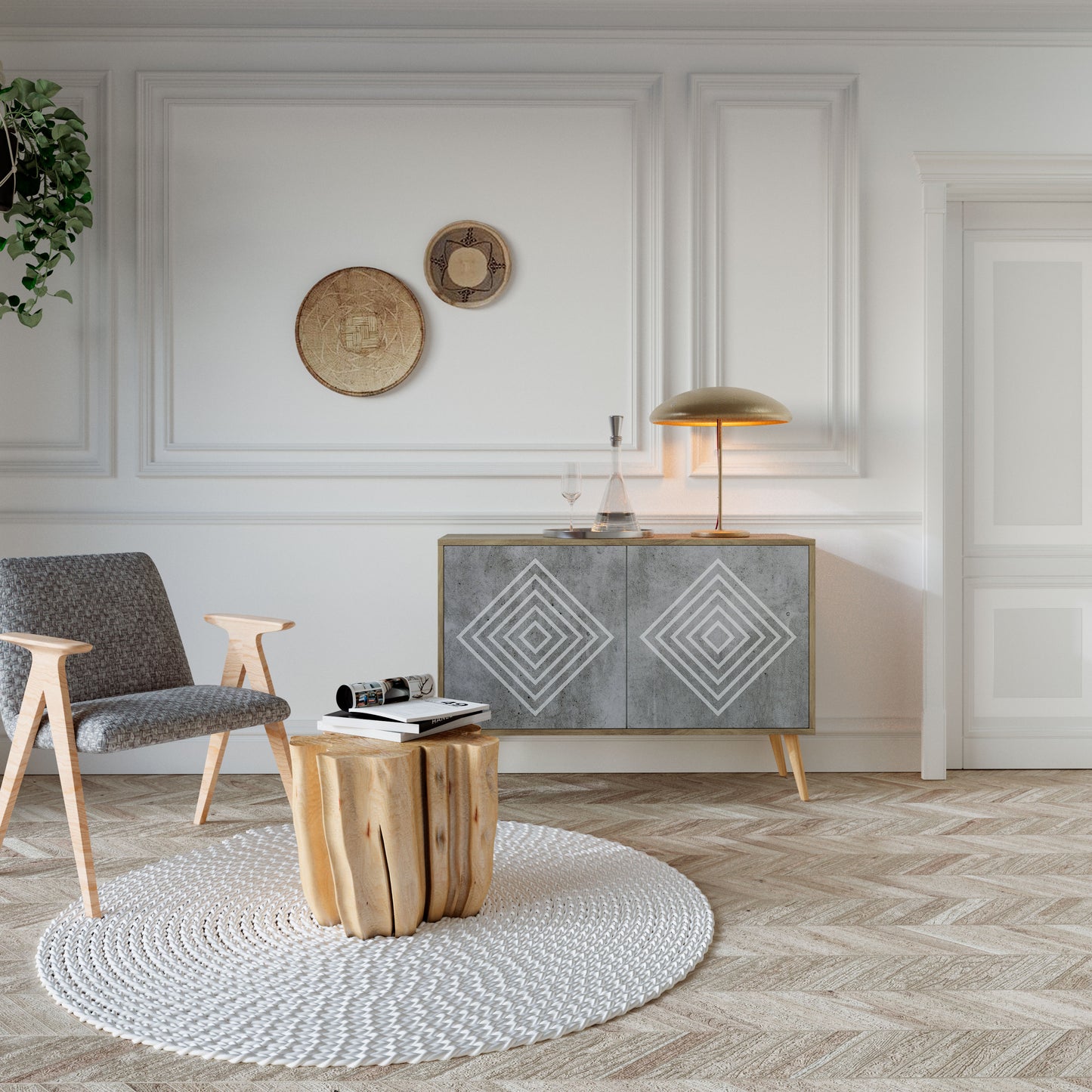 Credenza a 2 ante POLYGONAL ARTISTRY in effetto rovere
