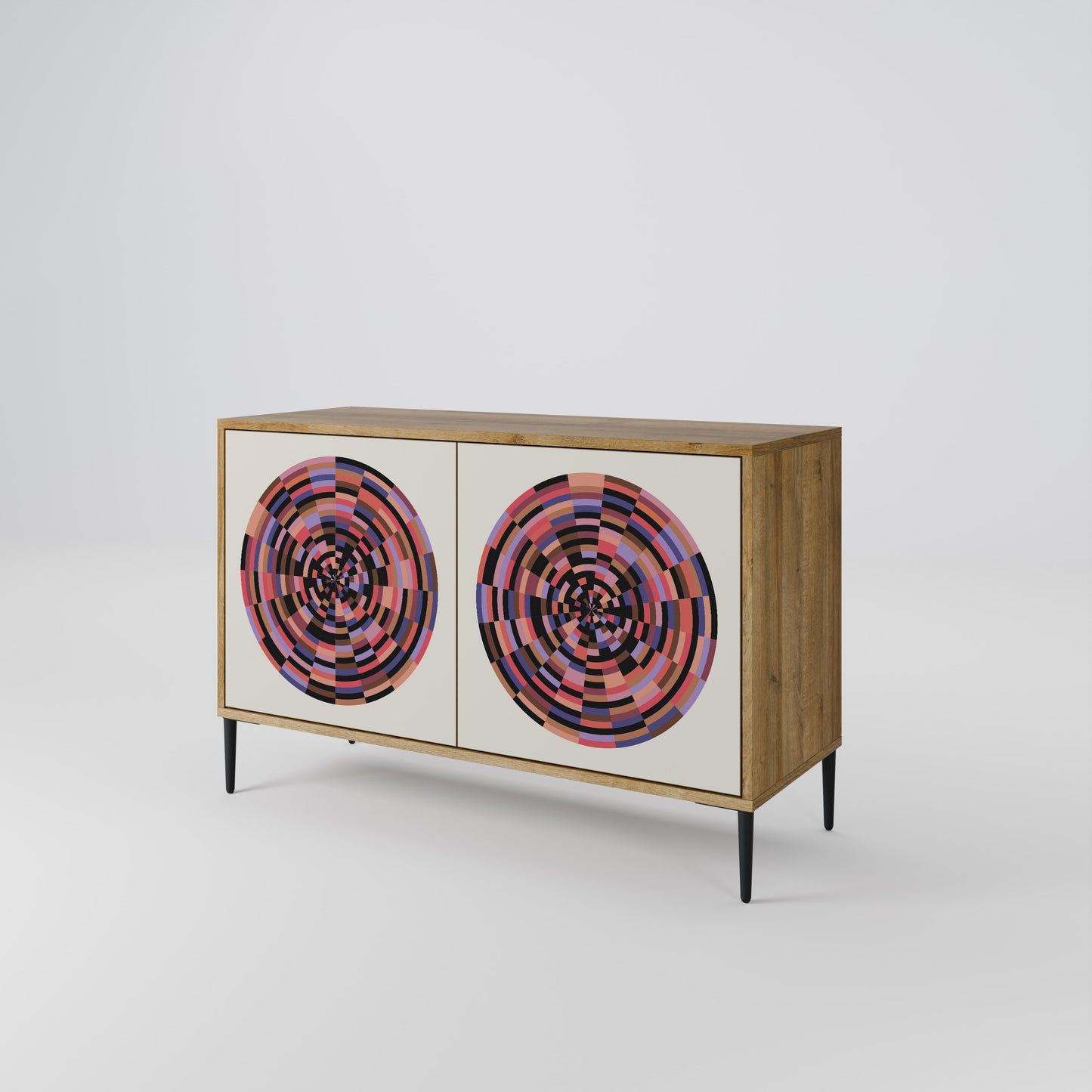 Credenza BROWN CIRCLES a 2 ante effetto rovere