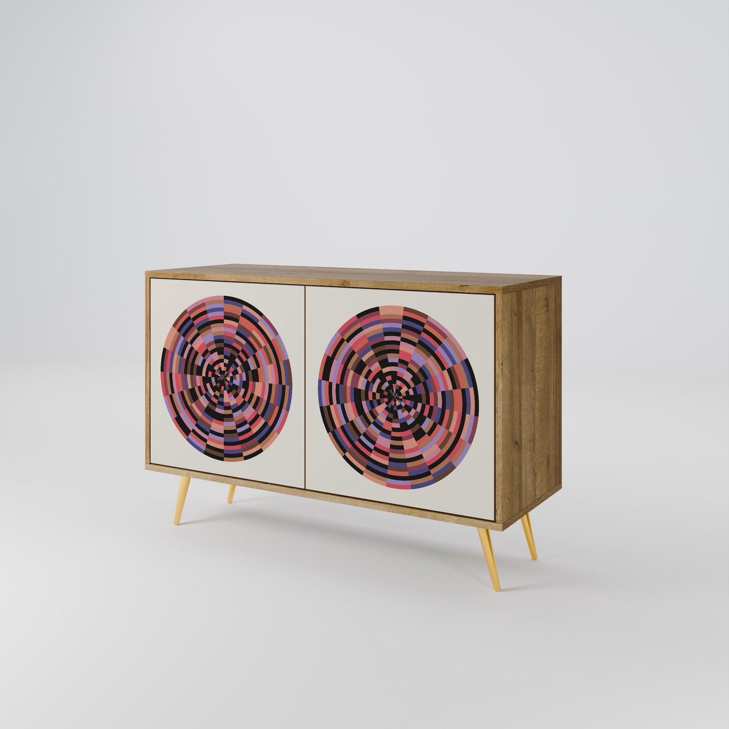 Credenza BROWN CIRCLES a 2 ante effetto rovere